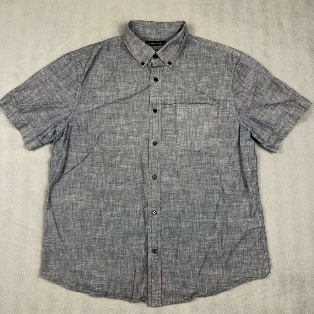 Banana Republic Mens Slim Fit Short Sleeve Button Down Shirt Dark Charcoal L